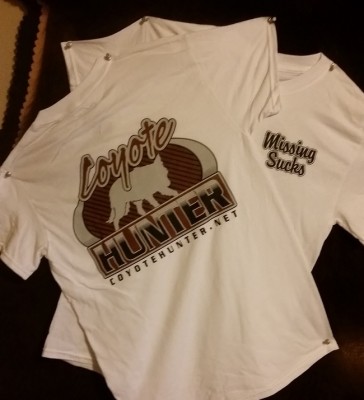 missingT.jpg (110.43 KiB) Viewed 349880 times Missing Sucks w/coyotehunter.net logo<br />Gildan DryBlend 50/50 cotton and Polyester $25